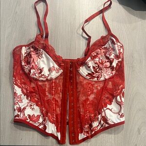 Red Floral Lace Corset Top